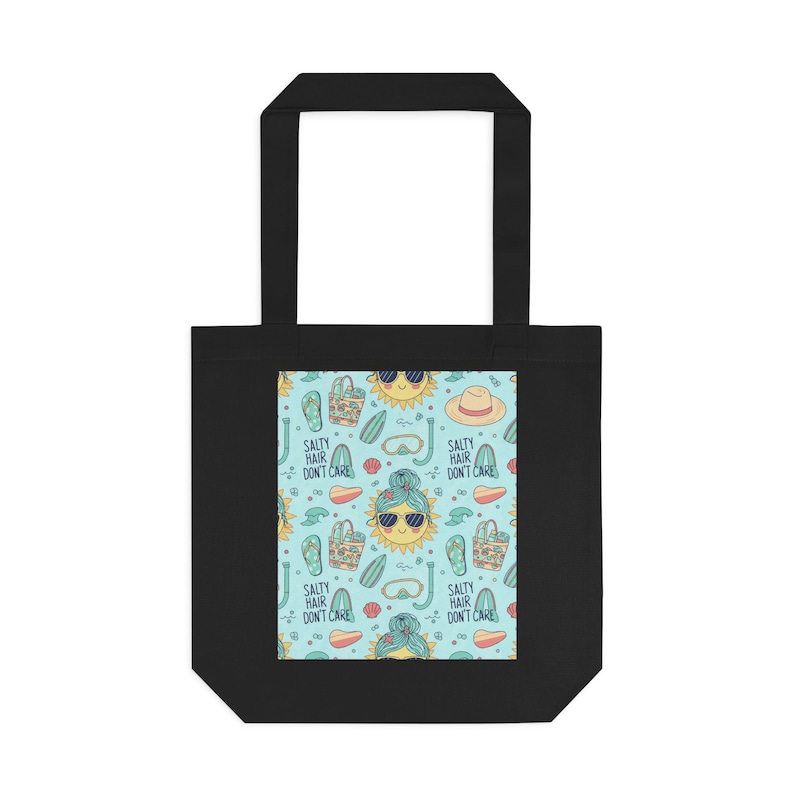 Salty Hair Don't Care Beach Tote Bag, Canvas Beach Bag, Summer Vacation Tote, Ocean Lover Gift afbeelding 1