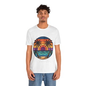 Retro Sunset Palm Tree Ocean - Tshirt image 5