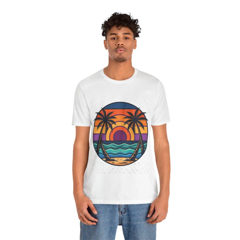 Retro Sunset Palm Tree Ocean - Tshirt image 5