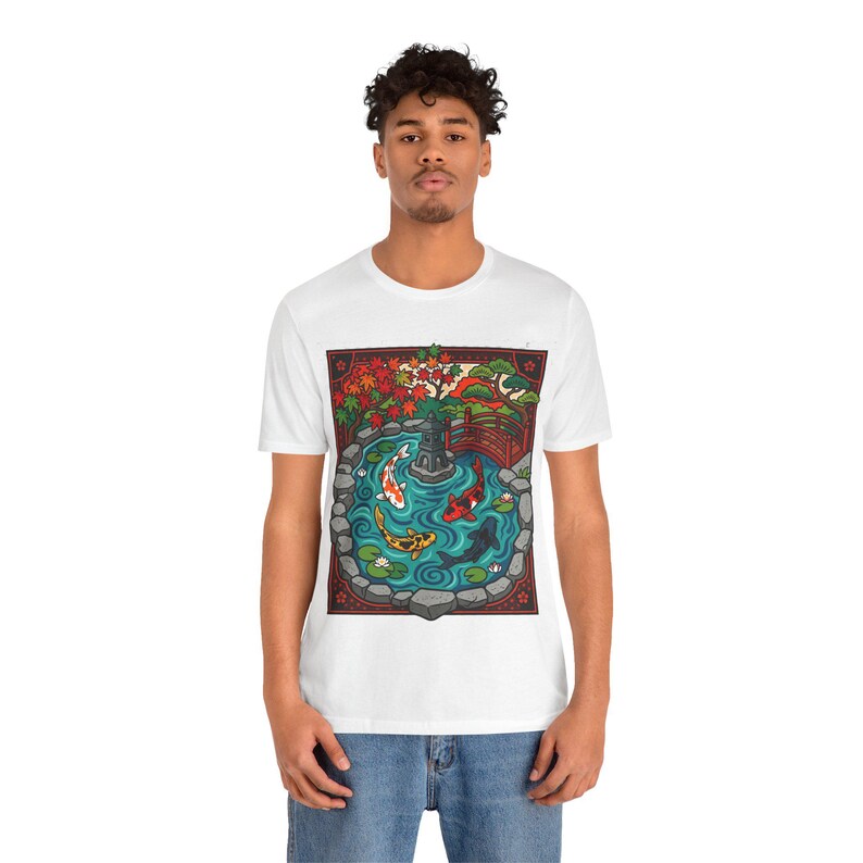Koi Pond Japanese Garden Watercolor - Tshirt imagen 6