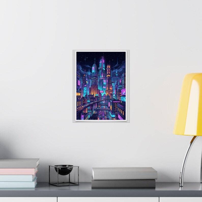 Cyberpunk Neon City Skyline At Night - Poster imagen 8