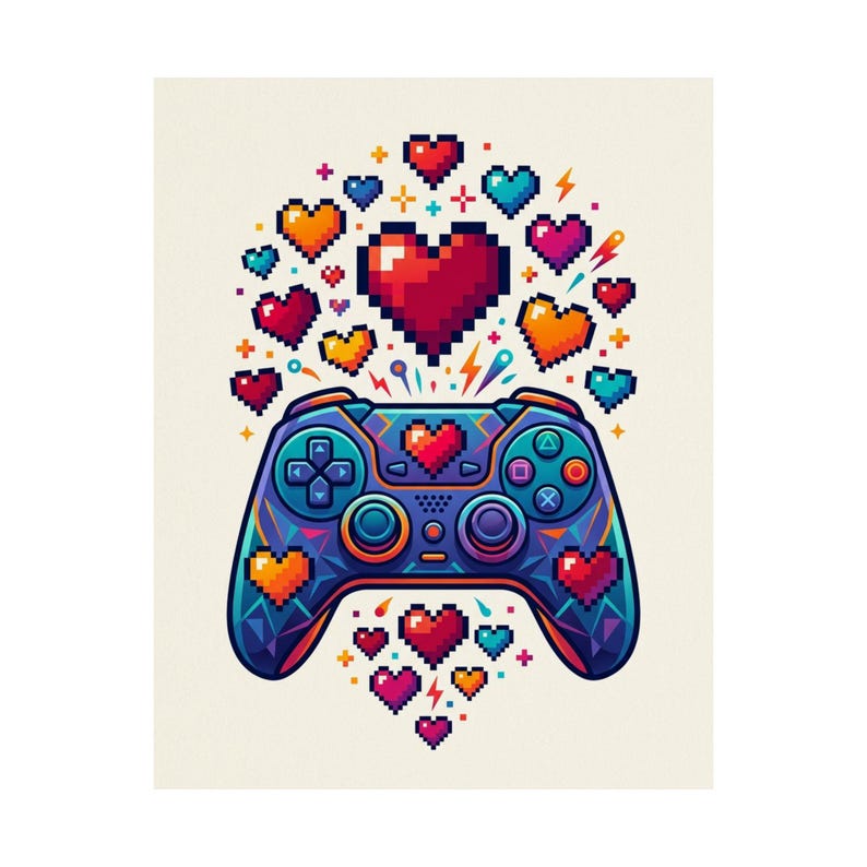 Gamer Controller Pixel Hearts - Poster imagen 2