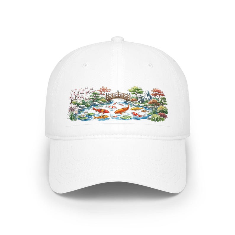Koi Pond Japanese Garden Watercolor - Cap image 1