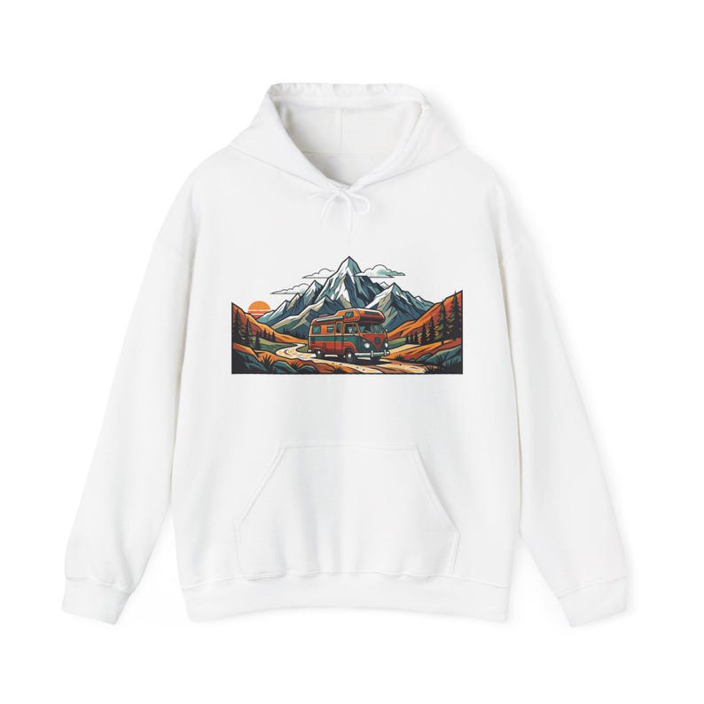 Vintage Travel Camper Van Mountains - Hoodie image 1