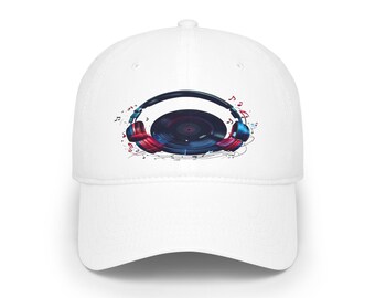 Music Lover Baseball Cap, Vinyl Record & Headphones Hat, Retro DJ Gift