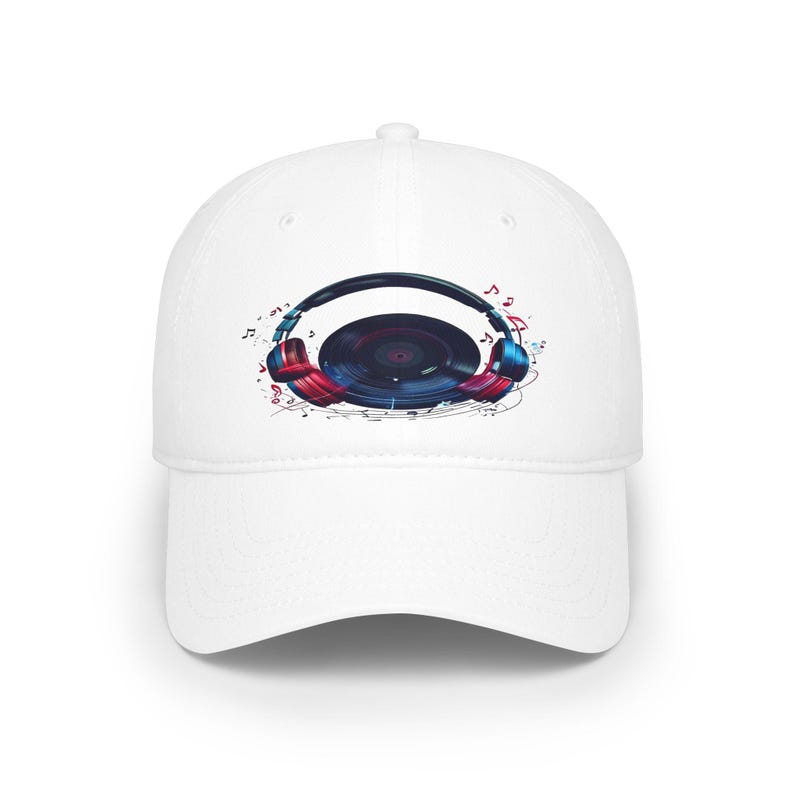 Music Lover Baseball Cap, Vinyl Record & Headphones Hat, Retro DJ Gift image 1