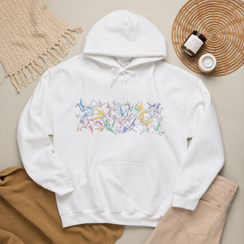 Origami Paper Crane Flock In Pastel - Hoodie image 4