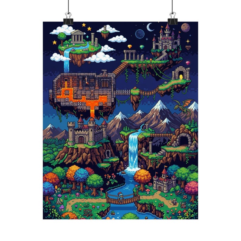 Pixel Art Retro Gaming Landscape - Poster Bild 1