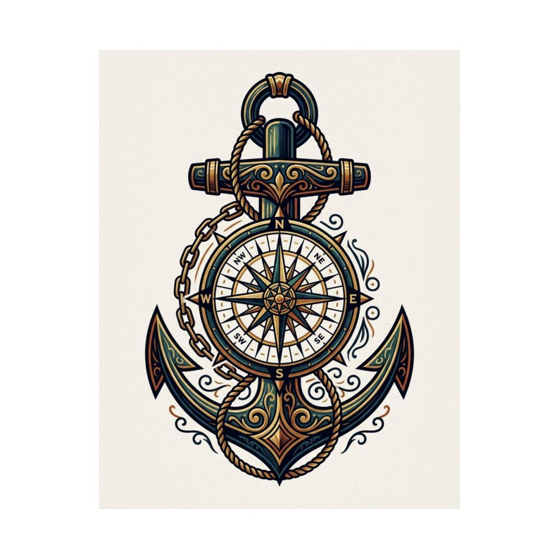 Nautical Anchor And Compass - Poster image 2