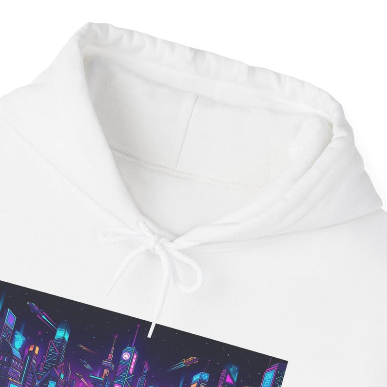 Cyberpunk Neon City Skyline At Night - Hoodie imagem 3