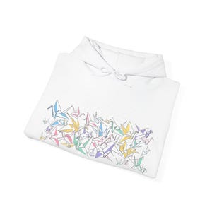 Origami Paper Crane Flock In Pastel - Hoodie image 2