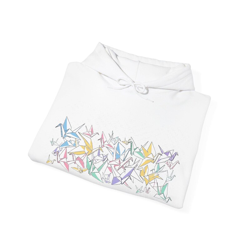 Origami Paper Crane Flock In Pastel - Hoodie image 2