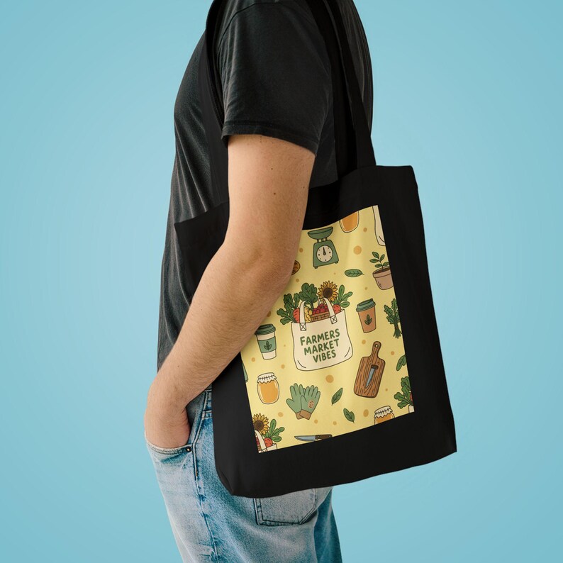 Farmers Market Tote Bag, Canvas Grocery Bag, Reusable Shopping Bag, Vegetable Market Vibes, Eco Friendly Tote bild 3