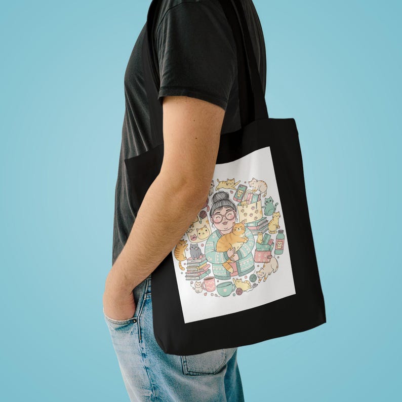 Crazy Cat Lady Tote Bag - Funny Cat Lover Gift, Reusable Canvas Bag for Cat Moms, Cute Cat Accessories image 3
