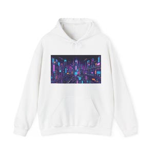Cyberpunk Neon City Skyline At Night - Hoodie imagem 1