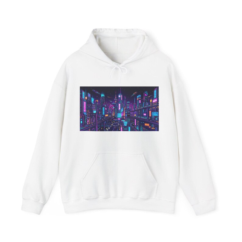 Cyberpunk Neon City Skyline At Night - Hoodie imagem 1
