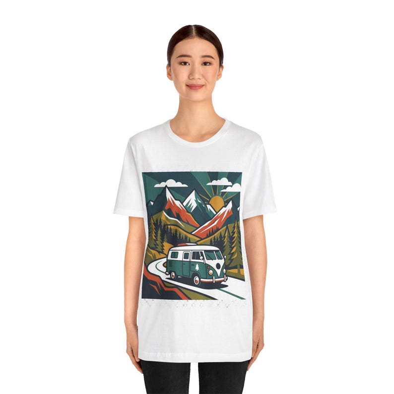 Vintage Travel Camper Van Mountains - Tshirt zdjęcie 4