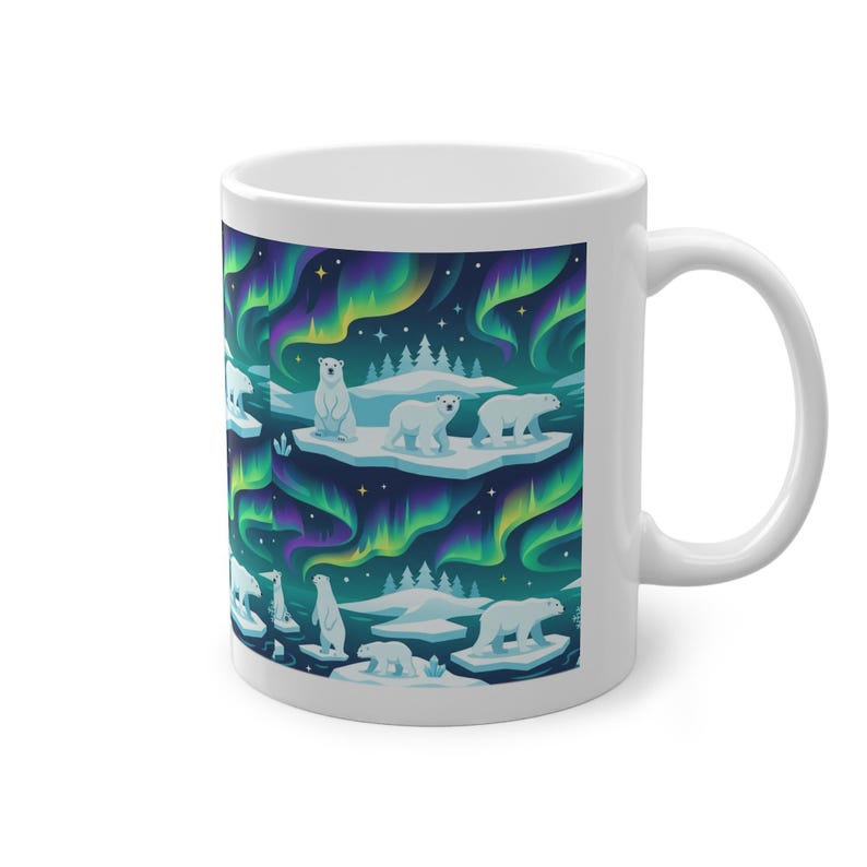 Arctic Polar Bear Under Aurora Borealis - Mug image 3