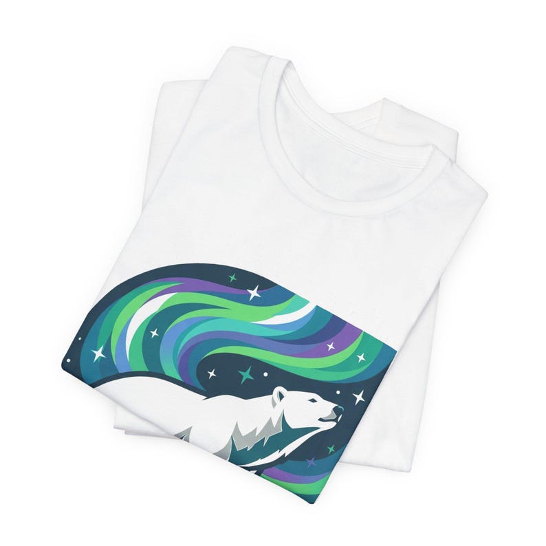Arctic Polar Bear Under Aurora Borealis - Tshirt Bild 2