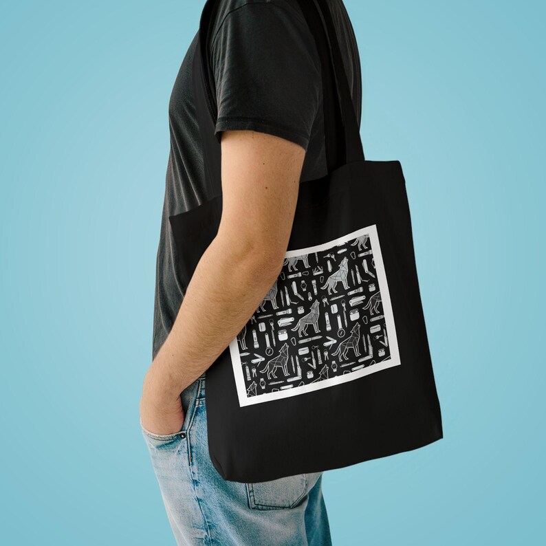 Minimalist Geometric Wolf Howling - Tote Bag imagen 3