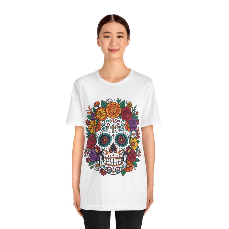 Skull With Flowers Day Of The Dead - Tshirt image 4