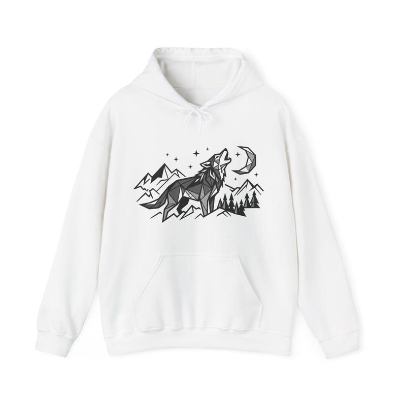 Minimalist Geometric Wolf Howling - Hoodie image 1