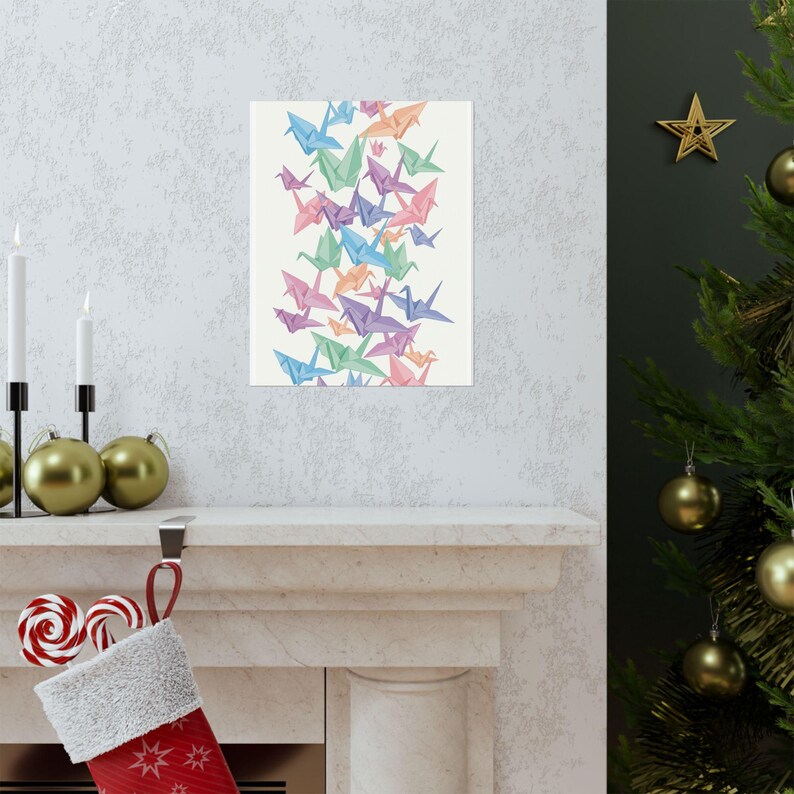 Origami Paper Crane Flock In Pastel - Poster Bild 7
