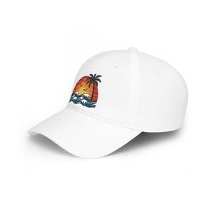 Sunset Palm Tree Baseball Cap, Ocean Waves Seagulls Beach Hat, Summer Vacation Dad Hat, Minimalist Coastal Cap afbeelding 2