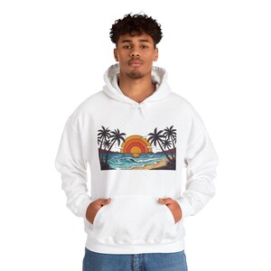 Retro Sunset Palm Tree Ocean - Hoodie 画像 7