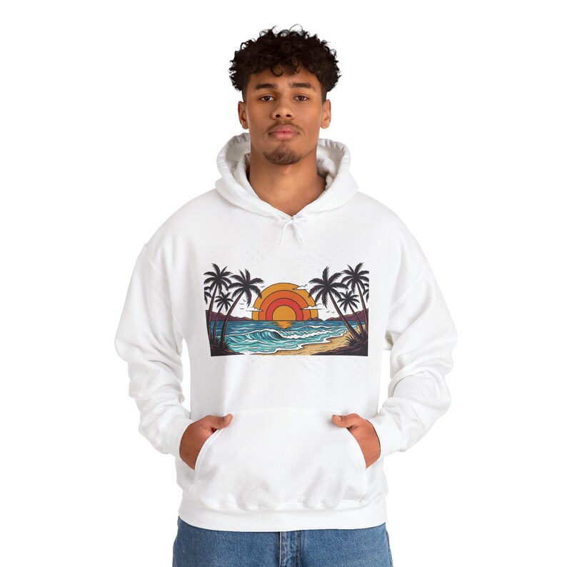 Retro Sunset Palm Tree Ocean - Hoodie 画像 7