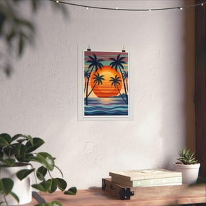 Retro Sunset Palm Tree Ocean - Poster image 6