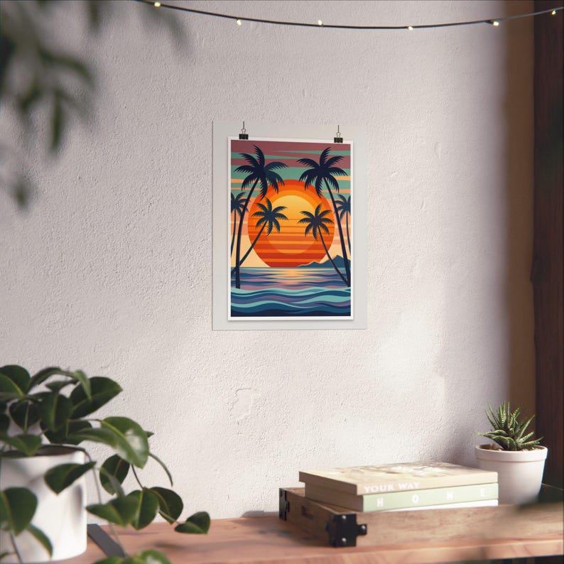 Retro Sunset Palm Tree Ocean - Poster image 6