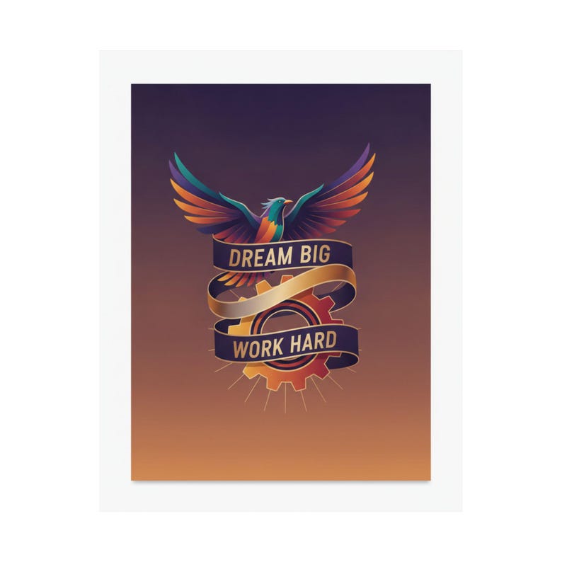 Dream Big Work Hard Motivational Poster - Inspirational Wall Art, Office Decor, Motivation Quote Print, Gym Poster, Succ image 2