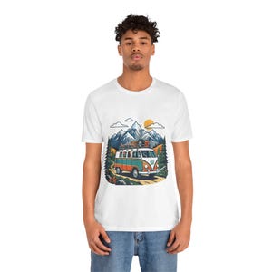 Vintage Travel Camper Van Mountains - Tshirt image 6