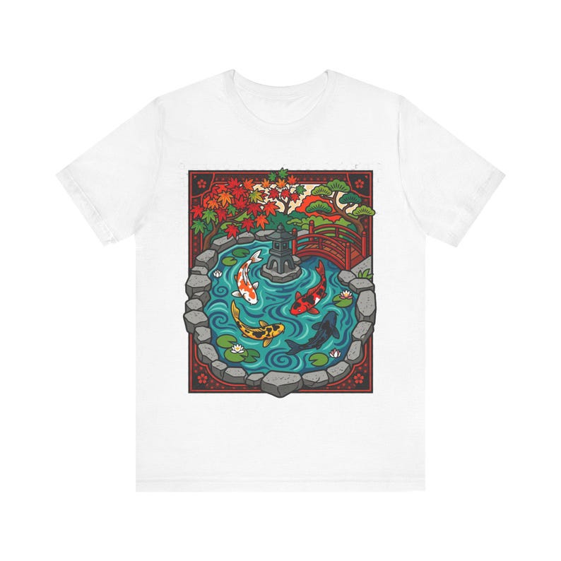 Koi Pond Japanese Garden Watercolor - Tshirt imagen 1
