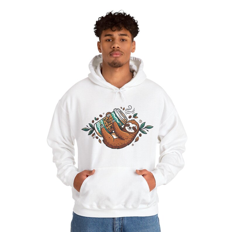 Cute Sloth Hanging On Coffee Cup - Hoodie zdjęcie 5