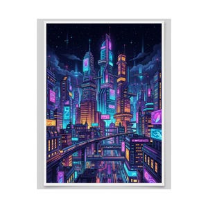Cyberpunk Neon City Skyline At Night - Poster imagen 2