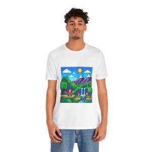 Pixel Art Retro Gaming Landscape - Tshirt 画像 6