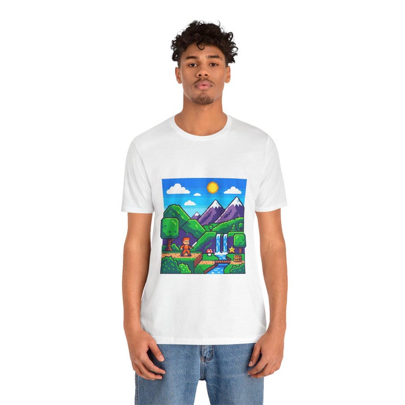 Pixel Art Retro Gaming Landscape - Tshirt 画像 6