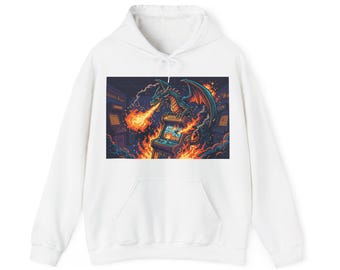 Retro Arcade Pixel Dragon Sweatshirt - Vintage Gamer Gaming Fire Pixel Art Gift
