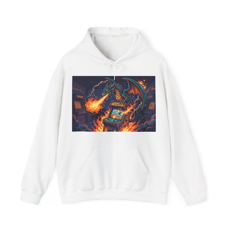 Retro Arcade Pixel Dragon Sweatshirt - Vintage Gamer Gaming Fire Pixel Art Gift imagem 1
