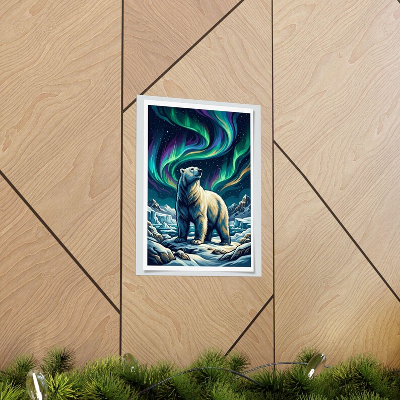 Arctic Polar Bear Under Aurora Borealis - Poster Bild 5