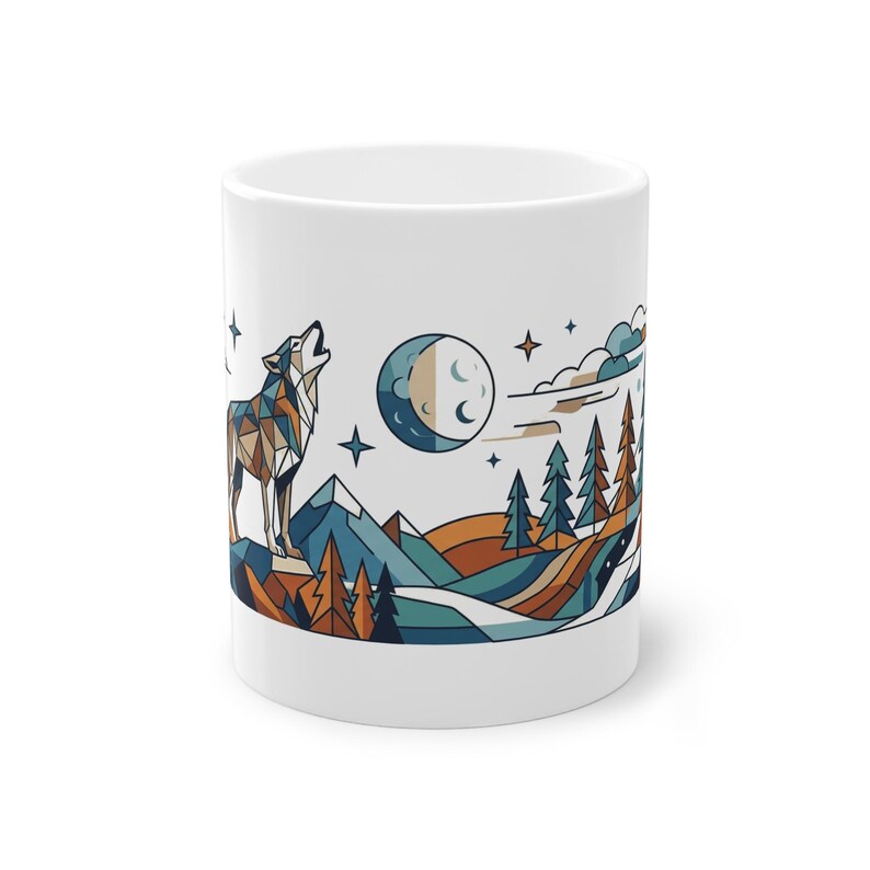 Minimalist Geometric Wolf Howling - Mug bild 1