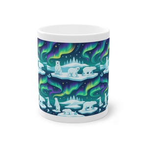 Arctic Polar Bear Under Aurora Borealis - Mug image 1