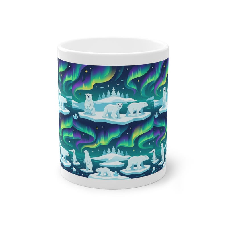 Arctic Polar Bear Under Aurora Borealis - Mug image 1
