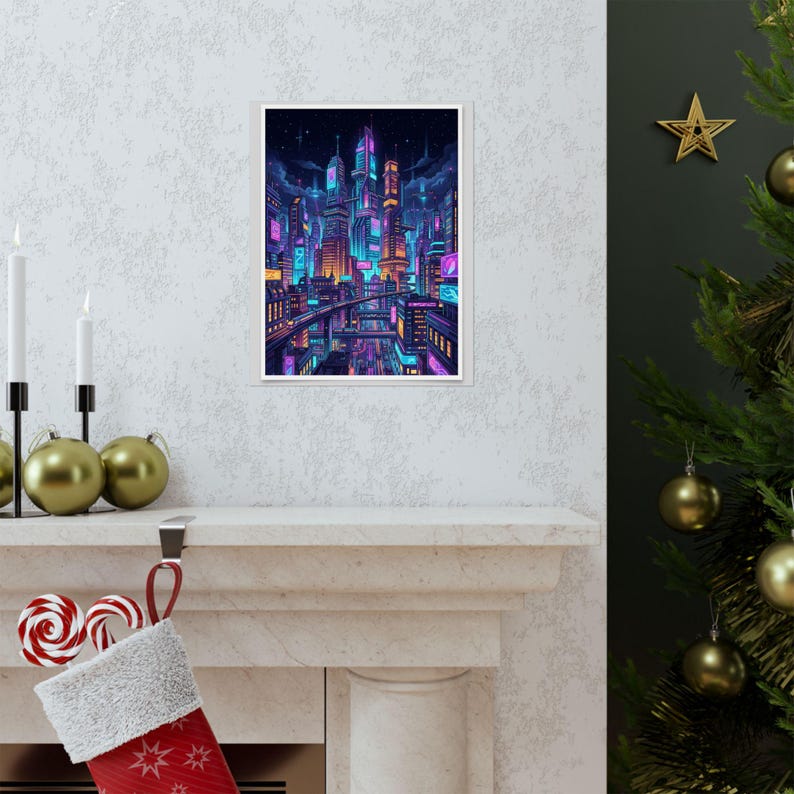 Cyberpunk Neon City Skyline At Night - Poster imagen 7