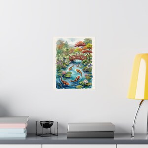 Koi Pond Japanese Garden Watercolor - Poster image 8