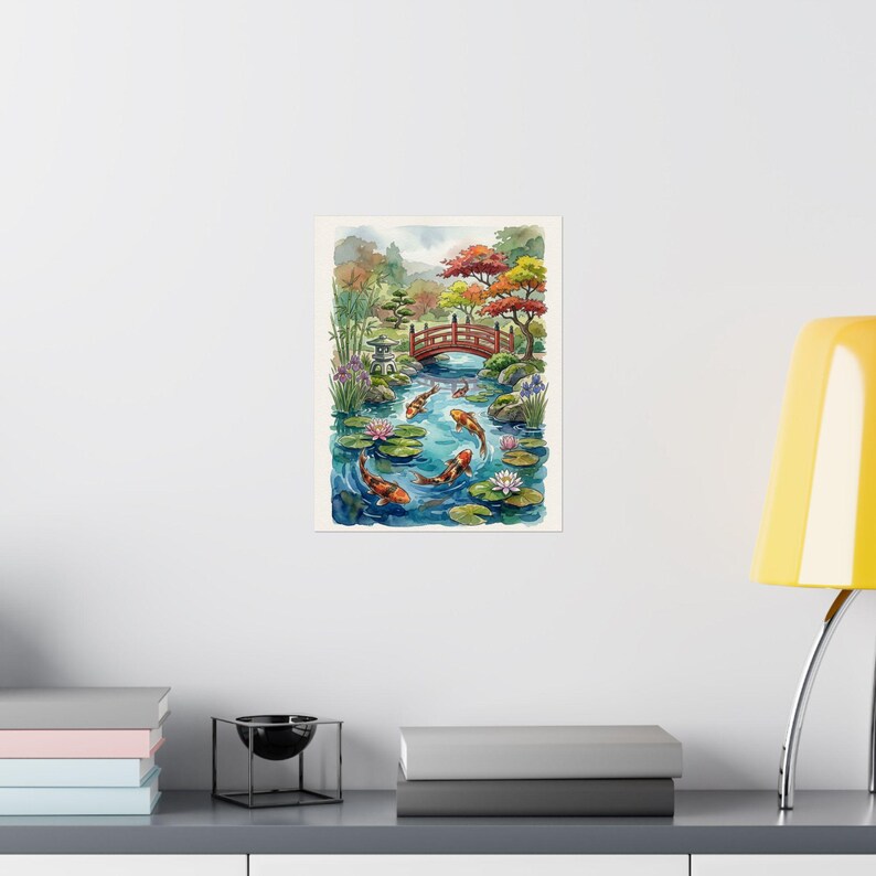 Koi Pond Japanese Garden Watercolor - Poster image 8