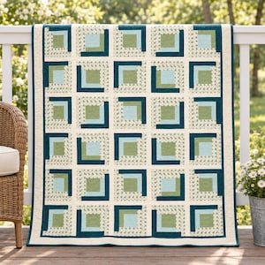 Citrus Courtyard Log Cabin Quilt Pattern | Geometric Modern King Queen PDF