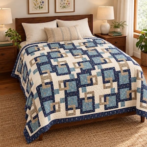 Floating Gallery Tile Quilt Pattern | Modern Geometric Full Queen King PDF